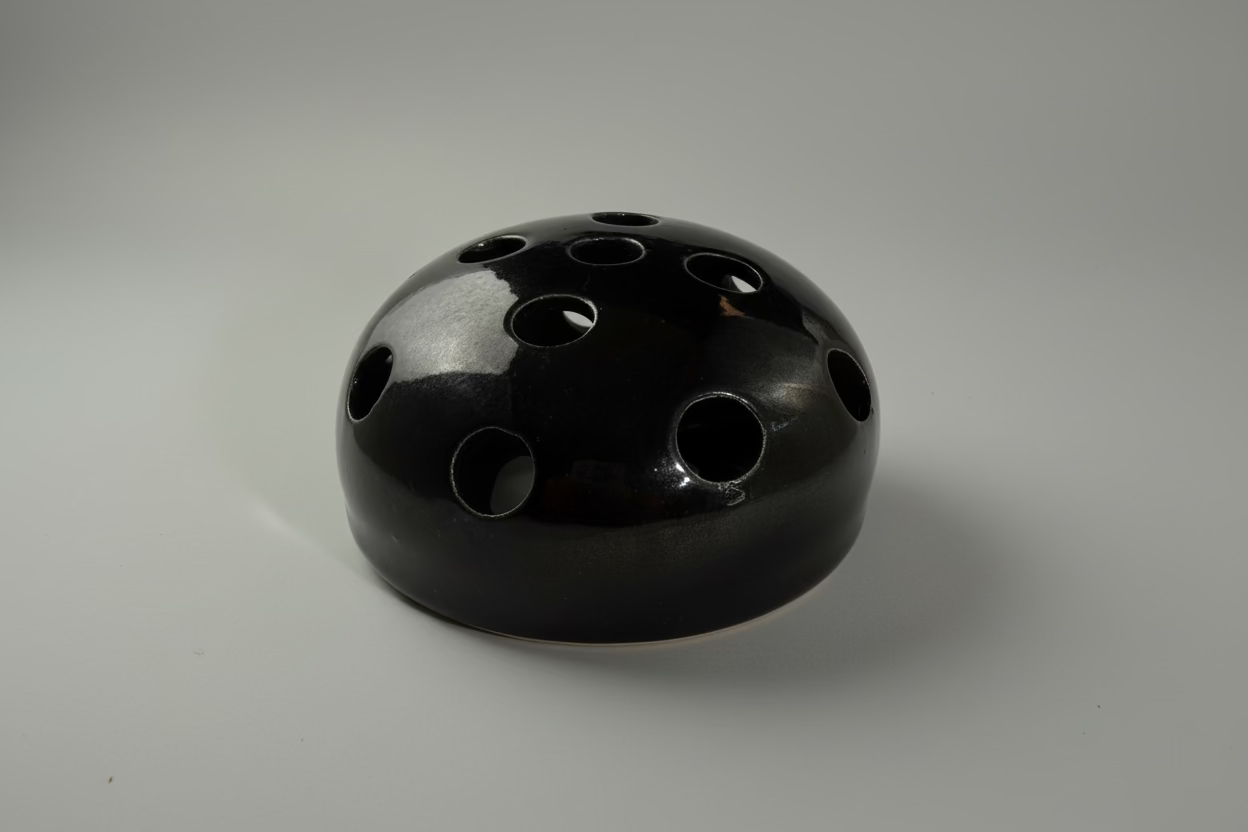 Vintage Black Glazed Ceramic Flower Frog