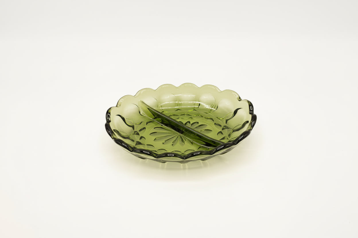 1960s Anchor Hocking Green Dual Compartment Dish