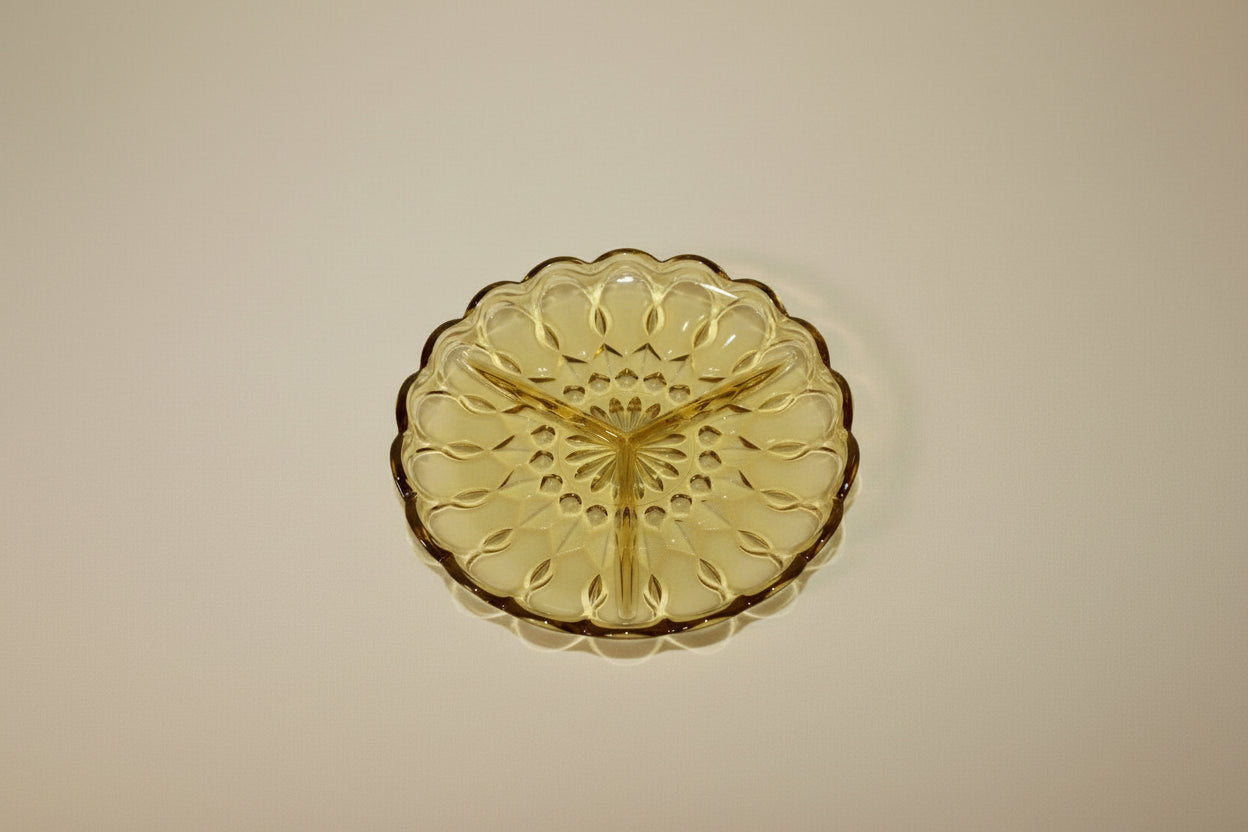 1960s Anchor Hocking Amber Tri-compartment Dish